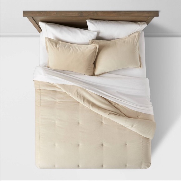 Full/Queen Cotton Velvet Comforter and Sham Set Khaki - Threshold - Picture 3 of 8